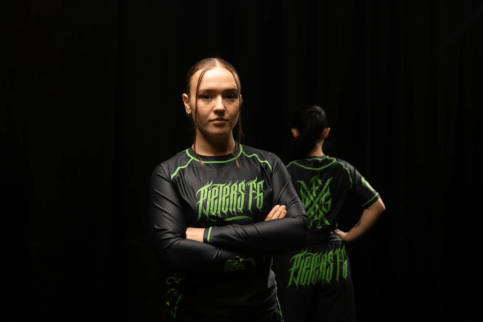 Fightgear Rashguard – Lange Mouw – Zwart/Groen - Pieters Fightgear